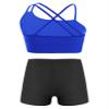 Yartina Kids Girls Sleeveless Sports Bra Crop Top with Booty Shorts Set 2 Pcs Gymnastics Ballet Dance Outfit Royal Blue&Black 8 Years view 2