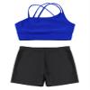 Yartina Kids Girls Sleeveless Sports Bra Crop Top with Booty Shorts Set 2 Pcs Gymnastics Ballet Dance Outfit Royal Blue&Black 8 Years view 3