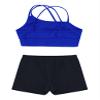 Yartina Kids Girls Sleeveless Sports Bra Crop Top with Booty Shorts Set 2 Pcs Gymnastics Ballet Dance Outfit Royal Blue&Black 8 Years view 4