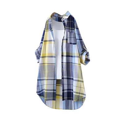 PETYCZEN Button Down Shirts for Women Fall Fashion 2023 Color Block Plaid Long Sleeve Plus Size Cardigan Tops Oversized Tshirts Shirts Work Office Blouses Shacket Jacket with Pockets(B-Yellow,Small)