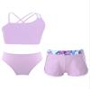 YONGHS Kids Girls Tankini Swimsuit Printed Swimwear Crop Tops with Briefs Boyshorts Set 3-Piece Bathing Suit Lavender C 14 Years view 1