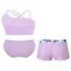 YONGHS Kids Girls Tankini Swimsuit Printed Swimwear Crop Tops with Briefs Boyshorts Set 3-Piece Bathing Suit Lavender C 14 Years view 2