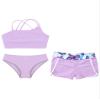 YONGHS Kids Girls Tankini Swimsuit Printed Swimwear Crop Tops with Briefs Boyshorts Set 3-Piece Bathing Suit Lavender C 14 Years view 3