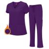 M&M SCRUBS Women's Stretch Scrub Set - Cool V-Neck Top & Cargo Pant, Breathable Moisture Wicking Medical Uniform (Eggplant, Small) view 1