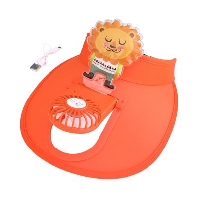 AMLESO Sun Visor Hat with Fan, Fan Visor Hat Summer Cooling Fan Hat for Camping Outdoor Sports, Orange Lions