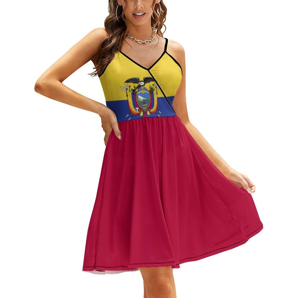 Fattyeery Elegant Casual Long Dress Ecuador Flag Girls Summer Sunshine Beach Skirts for Womens 2XL