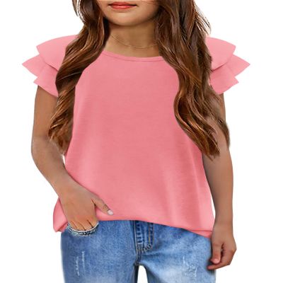 Arshiner Girls T Shirts Casual Girls Ruffle Tops Cute Clothes for Kids Pink t Shirts for Kids 9-10 Years