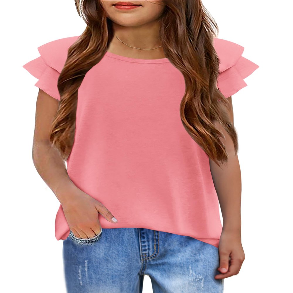 Arshiner Girls T Shirts Casual Girls Ruffle Tops Cute Clothes for Kids Pink t Shirts for Kids 10-11 Years