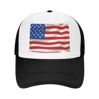 American Flag Baseball Cap for Men Women, Black Adjustable Trucker Hat, Outdoor Mesh Snapback Hat