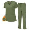 M&M SCRUBS Women's Stretch Scrub Set - Cool V-Neck Top & Cargo Pant, Breathable Moisture Wicking Medical Uniform (Olive, Small) view 1