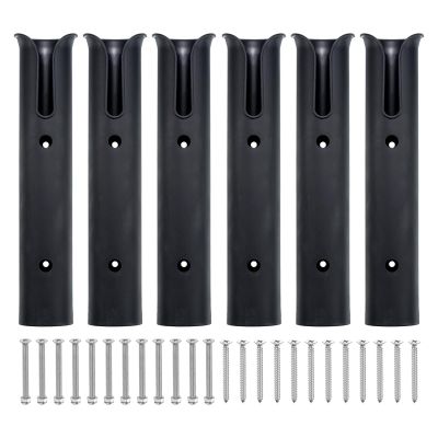 M METERXITY 6 Pack Fishing Rod Holder for Boat, Plastic Boat Rod Bracket Support Tube Rack Wall/Side Mounted & Single Stand-Off with Screws, Apply to Kayak Fishing Box, Black