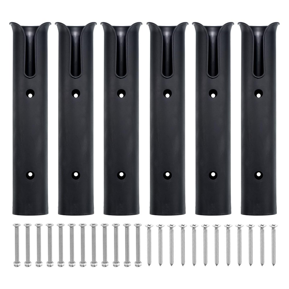 M METERXITY 6 Pack Fishing Rod Holder for Boat, Plastic Boat Rod Bracket Support Tube Rack Wall/Side Mounted & Single Stand-Off with Screws, Apply to Kayak Fishing Box, Black