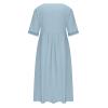 Linen Dress for Women Lace Trim V Neck Short Sleeve T Shirt Dresses Plus Size Pleated Loose Fit Tunic Midi Dress Sky Blue view 2