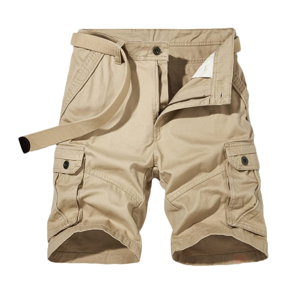 Mens 7 Inch Gym Shorts Cargo Shorts for Men 2023 Stylish Buckle Zipper Button Pockets Tooling Shorts Classic Fit Work Utility Shorts Big and Tall Linen Shorts for Men 3XL Khaki M