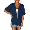 Womens Short Sleeve Open Front Cardigan 2023 Summer Lightweight Cover Ups Cardigans Casual Loose Comfy Soft Sweater Navy view 1