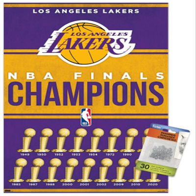 Trends International NBA Los Angeles Lakers - Champions 23 Wall Poster, 14.72" x 22.37", Premium Poster & Push Pin Bundle