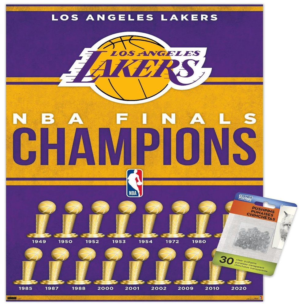 Trends International NBA Los Angeles Lakers - Champions 23 Wall Poster, 14.72" x 22.37", Premium Poster & Push Pin Bundle