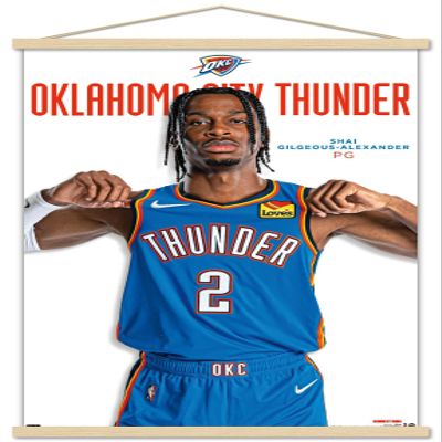 Trends International NBA Oklahoma City Thunder - Shai Gilgeous-Alexander Feature Series 23 Wall Poster, 22.37" x 34.00", Premium Print and Beechwood Hanger Bundle