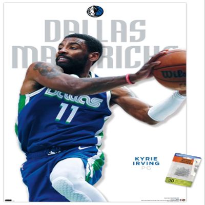 Trends International NBA Dallas Mavericks - Kyrie Irving Feature Series 23 Wall Poster, 22.37" x 34.00", Premium Poster & Push Pin Bundle