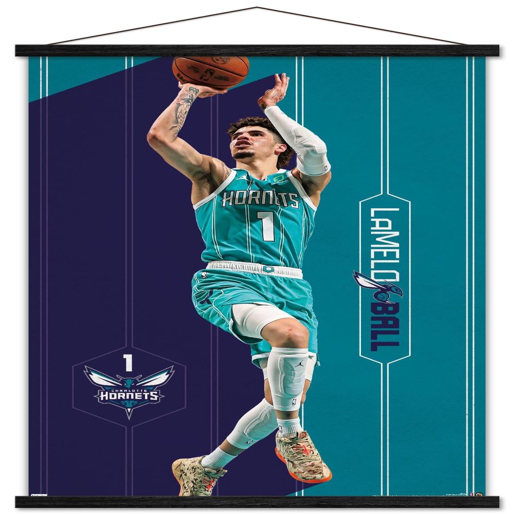 Trends International NBA Charlotte Hornets - LaMelo Ball 23 Wall Poster, 22.37" x 34.00", Premium Print and Black Hanger Bundle