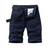 Brown Jean Shorts Mens Summer Shorts Waistband Buckle Zipper Multi Pockets Cargo Shorts Casual Cotton Solid Tooling Shorts Outdoor Shorts for Men Summer Dark Blue XL view 1