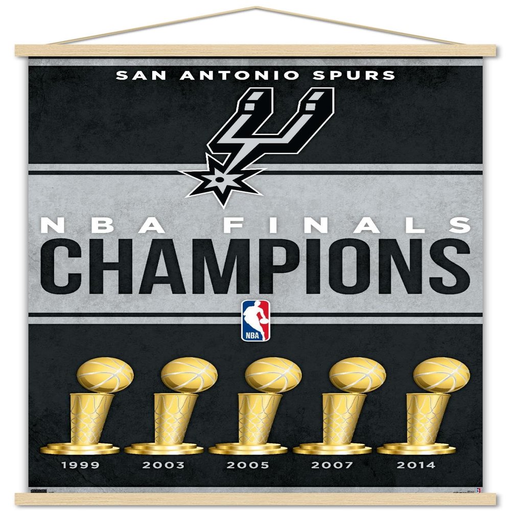 Trends International NBA San Antonio Spurs - Champions 23 Wall Poster, 22.37" x 34.00", Premium Print and Beechwood Hanger Bundle