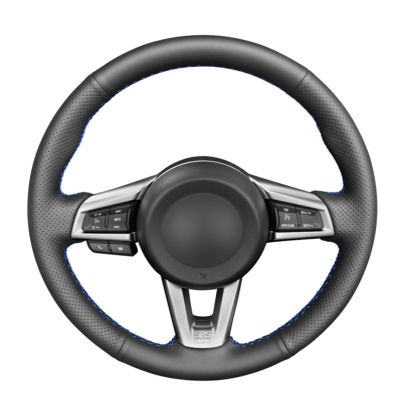 Black Leather Car Steering Wheel Cover for Mazda MX5 MX-5 2016 2017 2018 2019 2020 Hand-Stitched Car Steering Wheel Cover