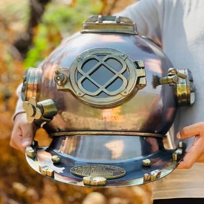 Diving Helmet with Base | Scuba Diving Helmet | US Navy Mark V Divers Helmet | Marine Deep Diving Helmet | Dark Brown Scuba Helmet