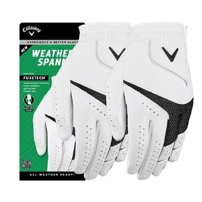 Callaway Golf Weather Spann Glove (Worn on Left Hand, Cadet (Short Fingers), X-Large, White (2-Pack))