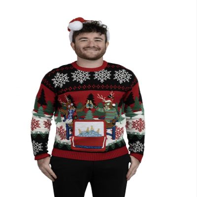 Blizzard Bay Men's Ugly Christmas Sweater Santa, Reindeer Buds Black, Large