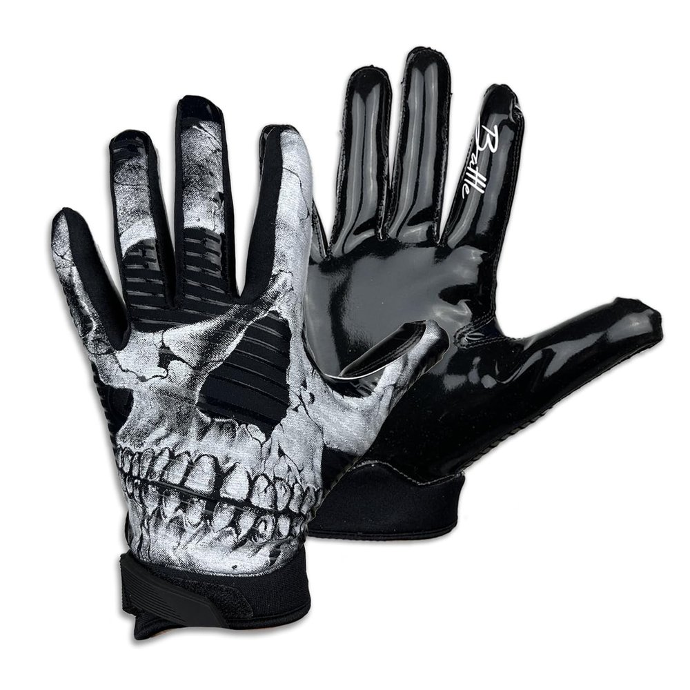 Battle Sports Skullface Wide Receiver Football Gloves, Ultra-Tack Sticky & Grip Gloves, No Slip - Adult X-Large