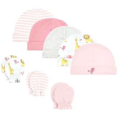 Hudson Baby Unisex Baby Cotton Cap and Scratch Mitten Set, Girl Yellow Safari, 0-6 Months