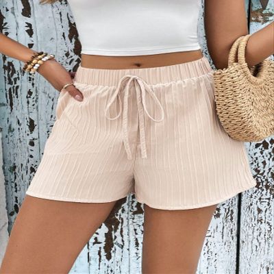 AKIOLOAS Women's Shorts Tie Waist Wide Leg Shorts Women's Shorts Shorts for Women (Color : Apricot, Size : Large)