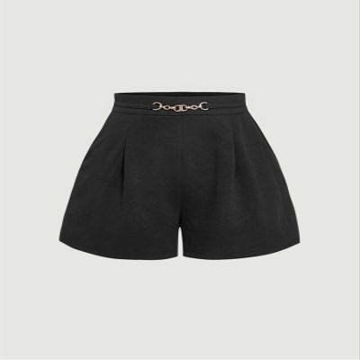 AKIOLOAS Women's Shorts Chain Detail Fold Pleated Shorts Women's Shorts Shorts for Women (Color : Black, Size : Medium)