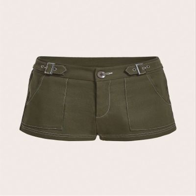 AKIOLOAS Women's Shorts Solid Slant Pocket Shorts Women's Shorts Shorts for Women (Color : Army Green, Size : Large)