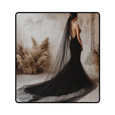 Ursumy 118 Wedding Veil for Bride 2T Veils Long Cathedral Veil Soft Tulle Bridal Veils with Comb (Black-1 Tier)