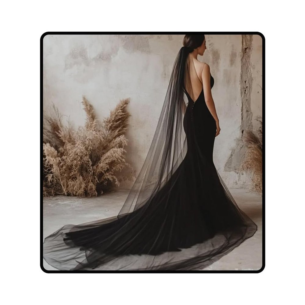Ursumy 118 Wedding Veil for Bride 2T Veils Long Cathedral Veil Soft Tulle Bridal Veils with Comb (Black-1 Tier)
