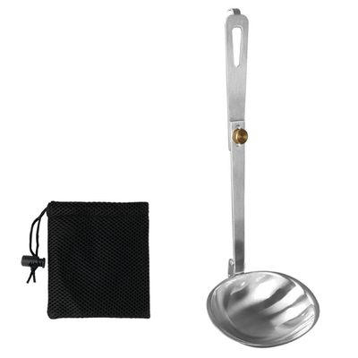 1Pc Portable Stainless Steel Outdoor Tableware Camping Folding Spoon Soup Ladle Cooking Utensils With Foldable Handle Camping Folding Spoon Folding Stainless Steel Spoon Stainless Steel Folding Spoon