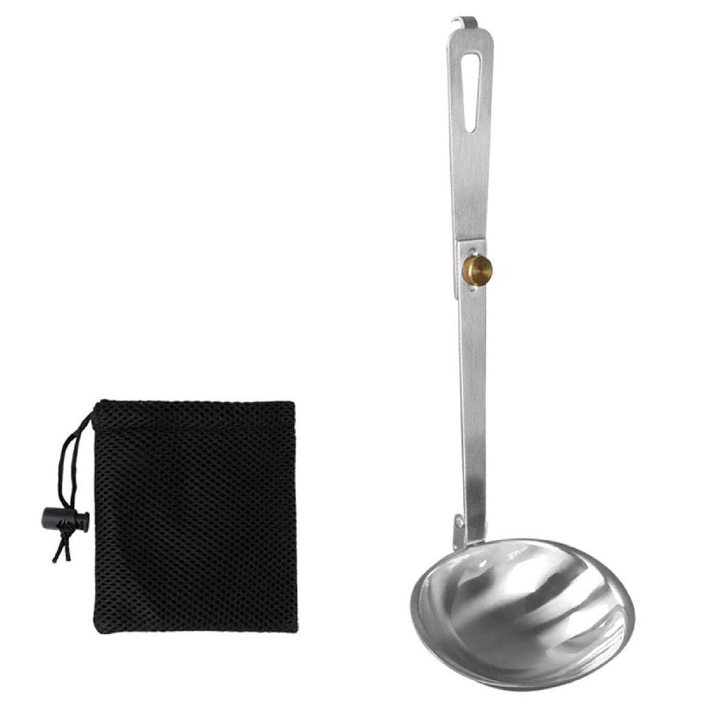 1Pc Portable Stainless Steel Outdoor Tableware Camping Folding Spoon Soup Ladle Cooking Utensils With Foldable Handle Camping Folding Spoon Folding Stainless Steel Spoon Stainless Steel Folding Spoon