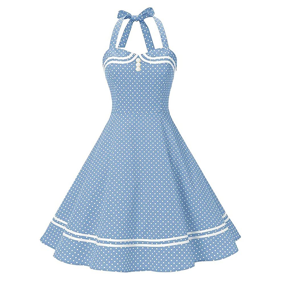 Women's Vintage 1950s Dress Retro Polka Dot Dress for Women 50s 60s Halter Dress Casual Cocktail Swing Party Rockabilly Dresses Audrey Hepburn A-Line Birthday Gowns 2023 Sky Blue Polka Dot S