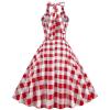 Women's Vintage 1950s Dress Retro Polka Dot Dress for Women 50s 60s Halter Dress Casual Cocktail Swing Party Rockabilly Dresses Audrey Hepburn A-Line Birthday Gowns 2023 Red Plaid XL view 3