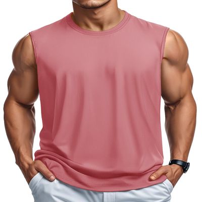 MAGCOMSEN Tank Tops for Men Cotton Trendy Skin-Friendly Soft No Tags Shirts Beach Workout Sleeveless Shirts Grey Pink, L