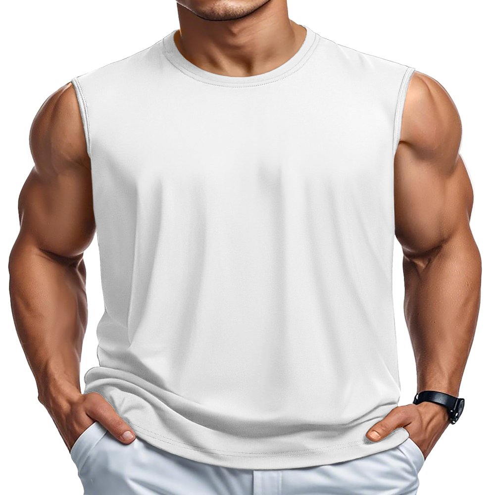 MAGCOMSEN White Tank Top for Men Moisture Wicking Lightweight Shirt Athletic Gym Workout Casual Sleeveless T-Shirts, 2XL
