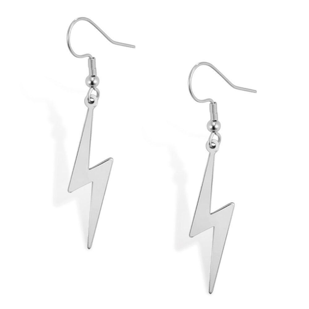 Lightning Bolt Dangle Earrings Thunder Minimalist Pendant Thunderbolt Drop Earrings Punk Style Unisex Jewelry Charm Inspirational Gift (silver)