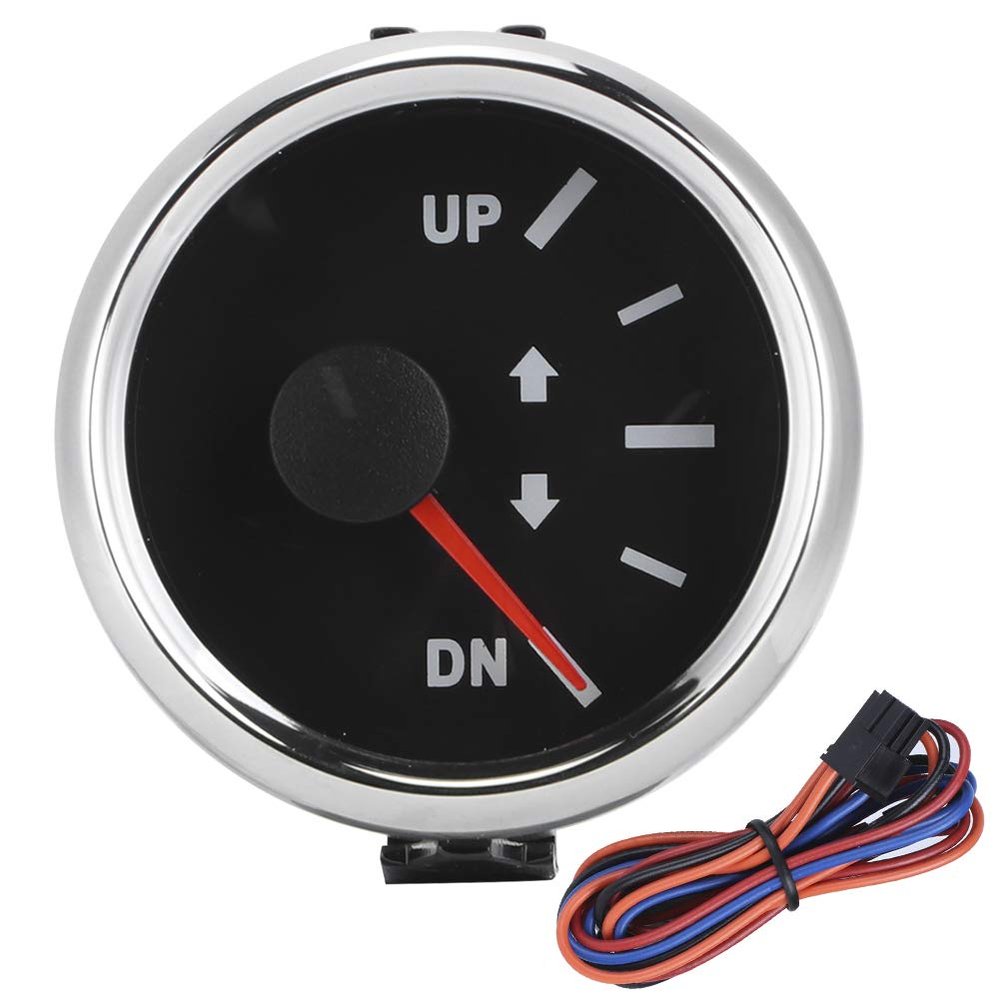 Boat Trim Gauge Kit, 52mm/2in UP-DN Boat Trim Gauge 0-190ohm Trim Tilt Indicator Red Backlight Marine Trim Gauge IP67 Trim Meters for Engines Generator Sets Ships (Black)