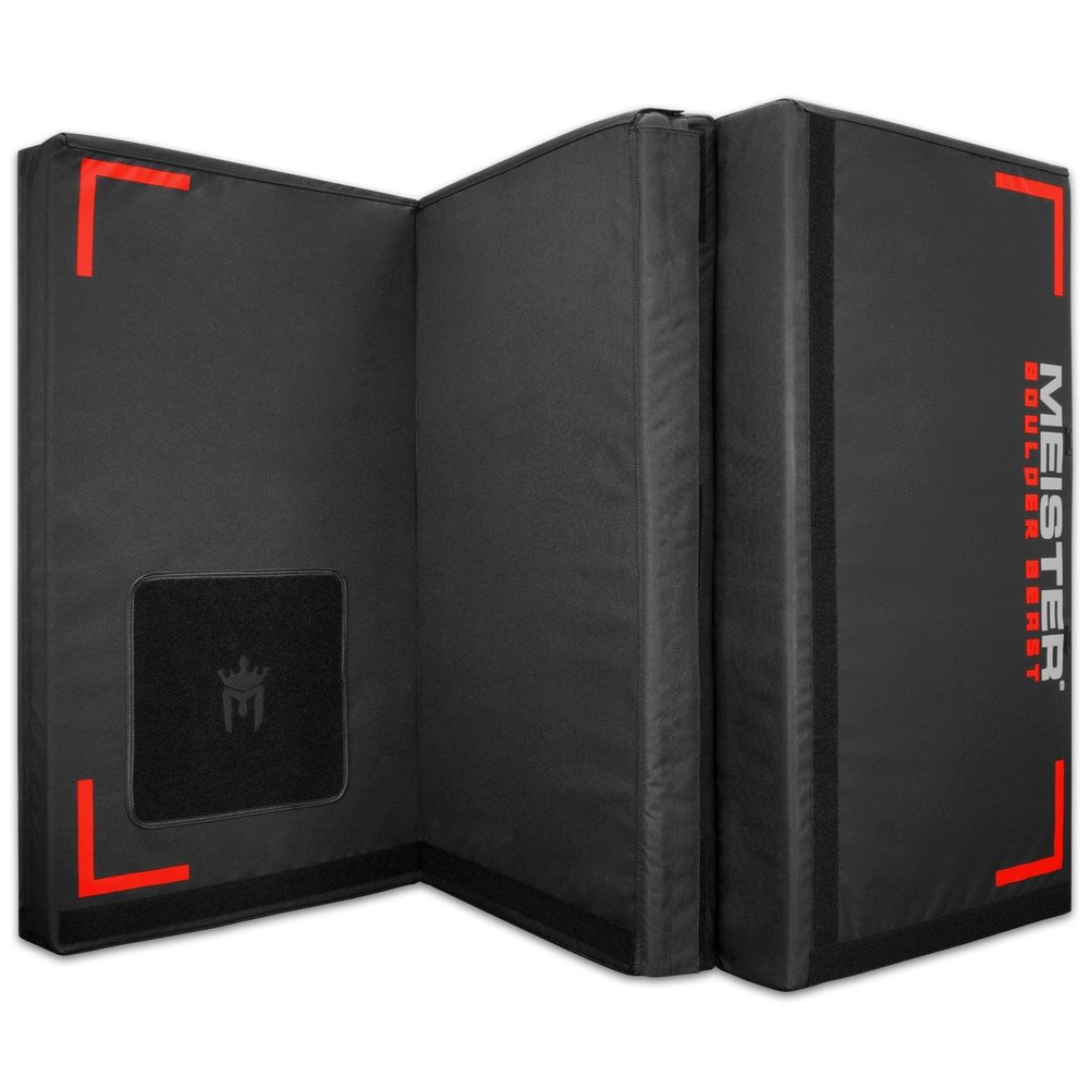 Meister Boulder Beast XL Tri-Fold Rock Climbing Crash Pad w/Backpack Straps - 72" x 44" x 5" - Black