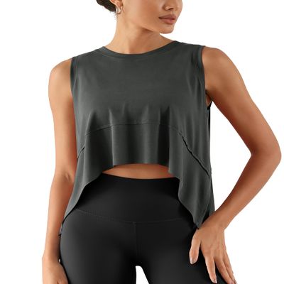 ODODOS Modal Soft Sleeveless Crop Top for Women Athletic Tee Gym Workout Cropped Yoga Tank, Black, Large