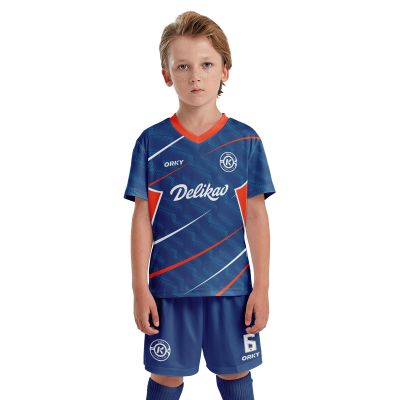 ORKY Kids Custom Soccer Jersey, Design Boys Girls Football Kit, Semi Professional Customize Shirt Short Maker (Blue 120cm)