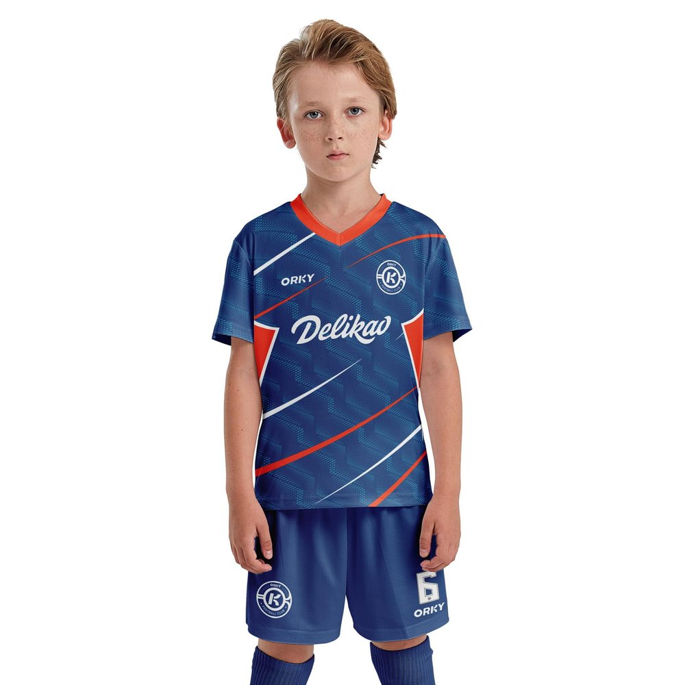 ORKY Kids Custom Soccer Jersey, Design Boys Girls Football Kit, Semi Professional Customize Shirt Short Maker (Blue 120cm)