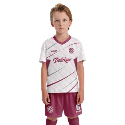 ORKY Kids Custom Soccer Jersey, Design Boys Girls Football Kit, Semi Professional Customize Shirt Short Maker (Red 130cm)